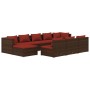Set Divani da Giardino 10 pz con Cuscini in Polyrattan Marrone