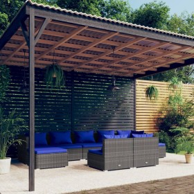 Set Divani da Giardino 9 pz con Cuscini in Polyrattan Grigio