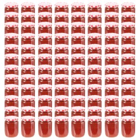 Vasi Marmellata in Vetro Coperchio Bianco e Rosso 96 pz 230 ml