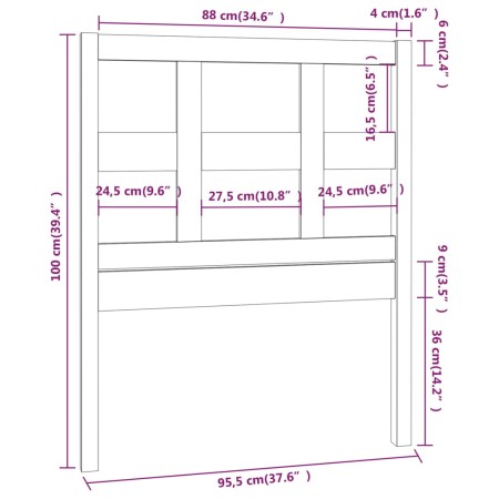 Testiera per Letto Miele 95,5x4x100cm in Legno Massello di Pino