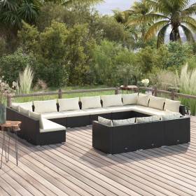 Set Divani da Giardino 13 pz con Cuscini in Polyrattan Nero