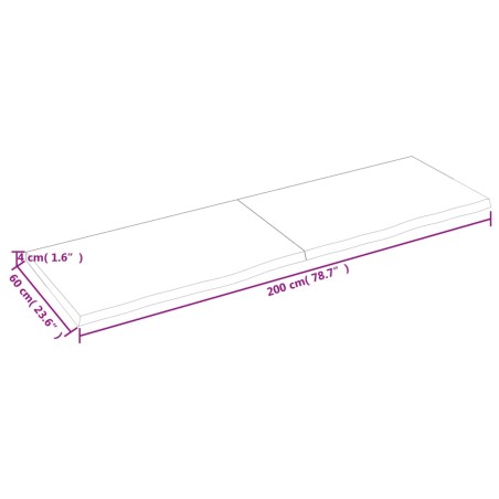 Ripiano Marrone Scuro 200x60x(2-4) cm Massello Rovere Trattato