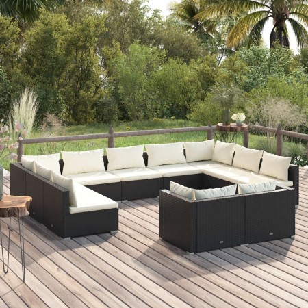 Set Divani da Giardino 11 pz con Cuscini in Polyrattan Nero