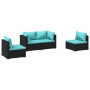 Set Divani da Giardino 4 pz con Cuscini in Polyrattan Nero