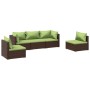 Set Divani da Giardino 5 pz con Cuscini in Polyrattan Marrone