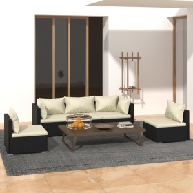 Set Salotto da Giardino 5 pz con Cuscini in Polyrattan Nero