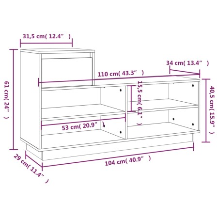 Scarpiera Miele 110x34x61 cm in Legno Massello di Pino