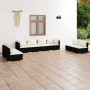 Set Salotto da Giardino 8 pz con Cuscini in Polyrattan Nero