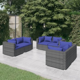 Set Divani da Giardino 6 pz con Cuscini in Polyrattan Grigio