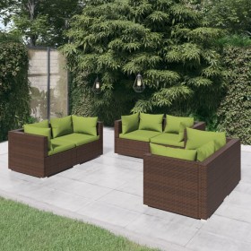 Set Divani da Giardino 6 pz con Cuscini in Polyrattan Marrone