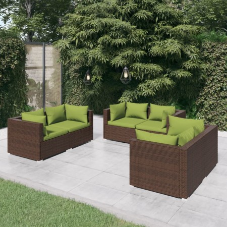 Set Divani da Giardino 6 pz con Cuscini in Polyrattan Marrone