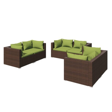 Set Divani da Giardino 6 pz con Cuscini in Polyrattan Marrone