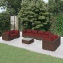 Set Divani da Giardino 9 pz con Cuscini in Polyrattan Marrone