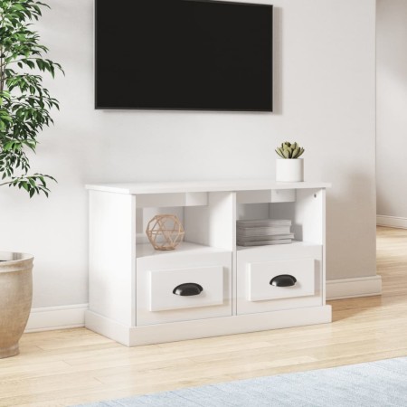 Mobile Porta TV Bianco Lucido 80x35x50 cm in Legno Multistrato