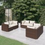 Set Divani da Giardino 6 pz con Cuscini in Polyrattan Marrone