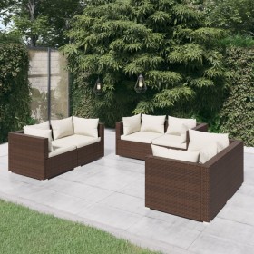 Set Divani da Giardino 6 pz con Cuscini in Polyrattan Marrone