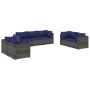 Set Divani da Giardino 7 pz con Cuscini in Polyrattan Grigio