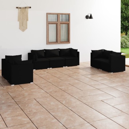 Set Divani da Giardino 7 pz con Cuscini in Polyrattan Nero