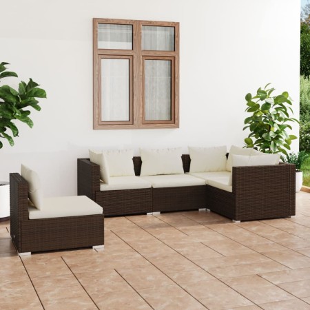 Set Divani da Giardino con Cuscini 5 pz in Polyrattan Marrone