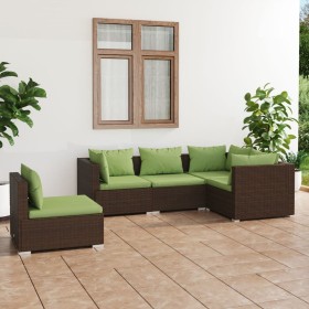 Set Divani da Giardino 5 pz con Cuscini in Polyrattan Marrone