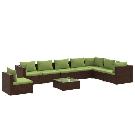 Set Divani da Giardino 9 pz con Cuscini in Polyrattan Marrone