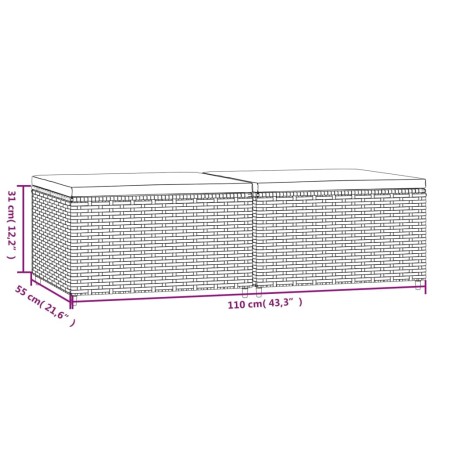 Poggiapiedi da Giardino con Cuscini in Polyrattan Nero