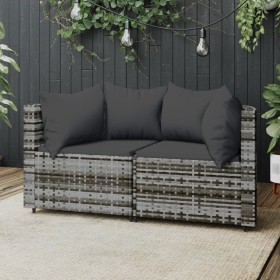 Divani Angolari da Giardino con Cuscini 2pz Polyrattan Grigio