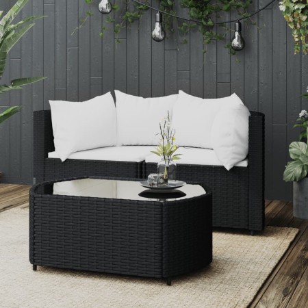 Set Divani da Giardino 3 pz con Cuscini Nero in Polyrattan