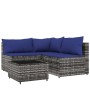 Set Divani da Giardino 4 pz con Cuscini in Polyrattan Grigio