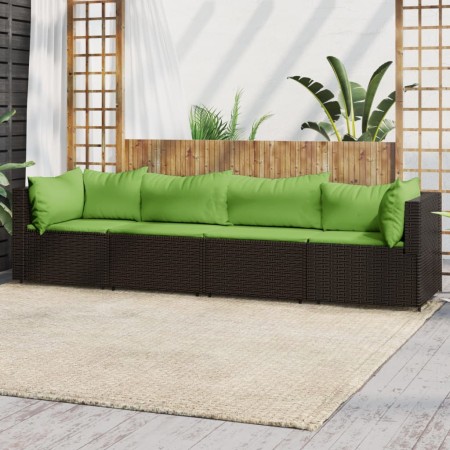 Set Mobili da Giardino 4 pz con Cuscini in Polyrattan Marrone