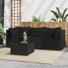 Set Divani da Giardino 4 pz con Cuscini Nero in Polyrattan