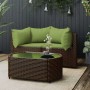 Set Mobili da Giardino 3 pz con Cuscini in Polyrattan Marrone