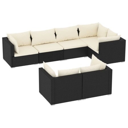 Set Salotto da Giardino con Cuscini 7pz Nero Polyrattan