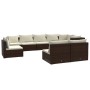 Set Divani da Giardino 9 pz con Cuscini in Polyrattan Marrone