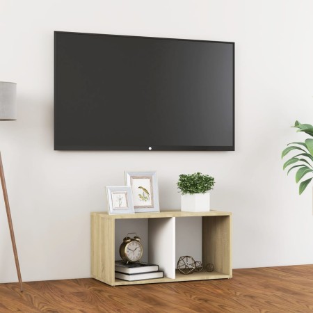 Mobile TV Bianco e Rovere Sonoma 72x35x36,5cm Legno Multistrato