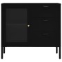 Credenza Nera 75x35x70 cm in Acciaio e Vetro Temperato