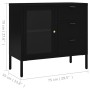 Credenza Nera 75x35x70 cm in Acciaio e Vetro Temperato