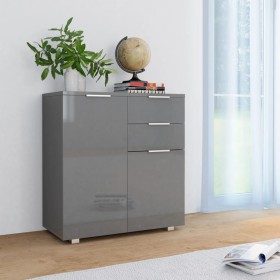 Credenza con Finitura Lucida Grigia 71x35x80 cm in Truciolato