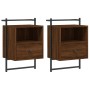 Comodini a Muro 2pz Rovere Marrone 40x30x61cm Legno Multistrato