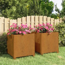 Fioriere con Gambe 2pz Ruggine 42x40x43 cm Acciaio Corten