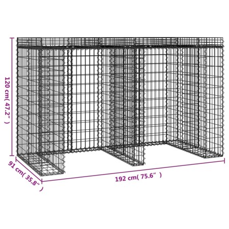 Parete Gabbioni Bidone Spazzatura 192x91x120 cm Ferro Zincato