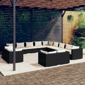 Set Divani da Giardino 13 pz con Cuscini in Polyrattan Nero