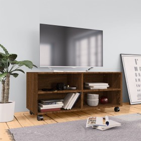 Mobile TV con Ruote Rovere Marrone 90x35x35cm Legno Multistrato