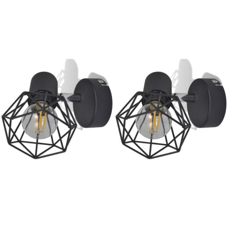 Set 2 Applique con Rete in Stile Industriale Nero Lampadina LED