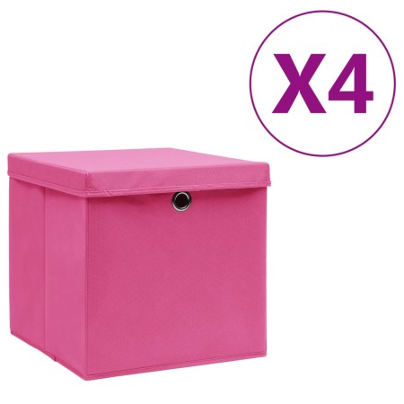 Contenitori con Coperchi 4 pz 28x28x28 cm Rosa