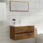 Set Mobili da Bagno 2 pz Rovere Fumo in Legno Multistrato