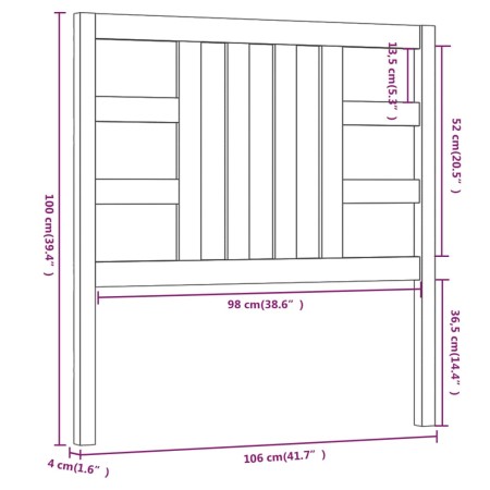 Testiera per Letto Bianca 106x4x100 cm Legno Massello di Pino