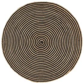 Tappeto Lavorato a Mano in Juta Design a Spirale Nero 90 cm