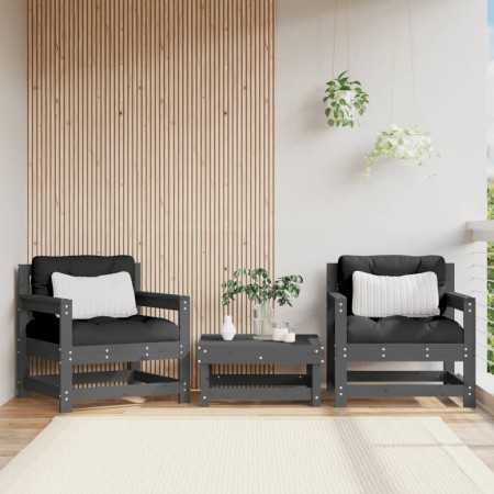 Sedie da Giardino con Cuscini 2pz Legno Massello di Pino Grigio