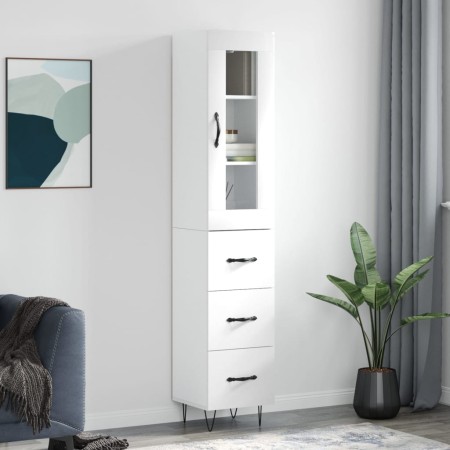 Credenza 34,5x34x180 cm in Legno Multistrato Bianco Lucido